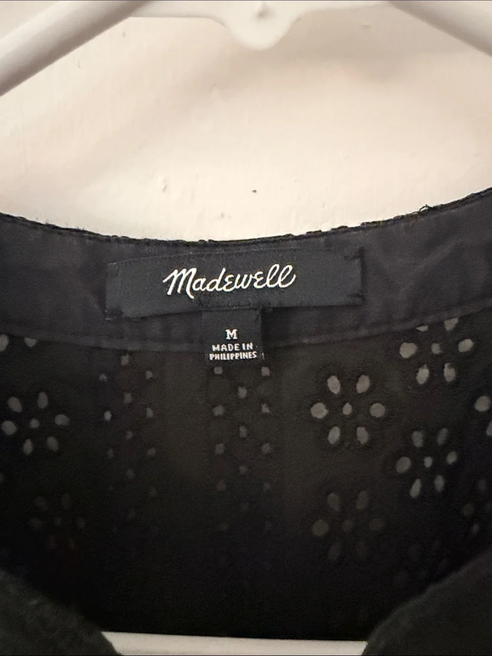 Madewell Black Eyelet Tie-Neck Peasant Blouse